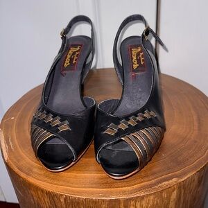 Vintage Chic Black Peep-Toe Slingback Heels